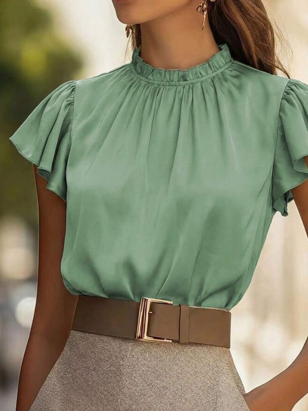 Elegant Green Satin Blouse